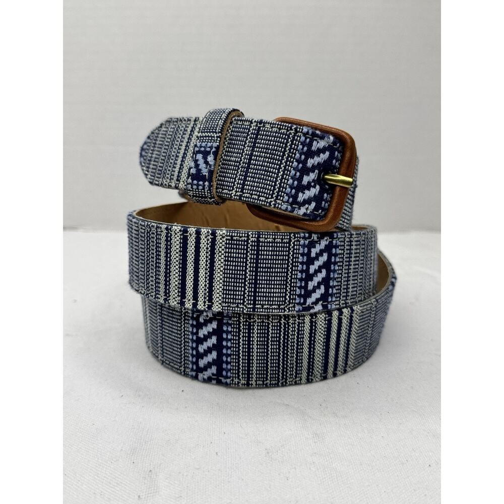 J.Mclaughlin Men's Golf Striped Aztec Woven Blue White Belt Size 38
